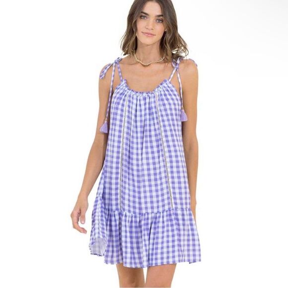 Maaji Seersucker Magnolia Short Dress Purple White Size M - Picture 1 of 9